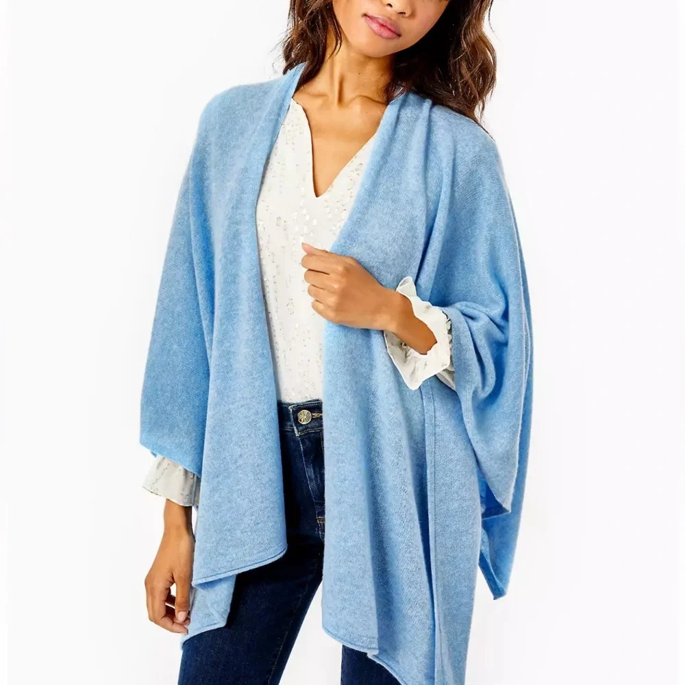 NEW Lilly Pulitzer Terri Cashmere Wrap in Heathered Oxford‎ Blue Luxury One Size